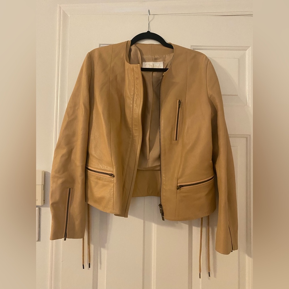 Vintage Chloé Tan Moto Lace-up Jacket size 10/FR42